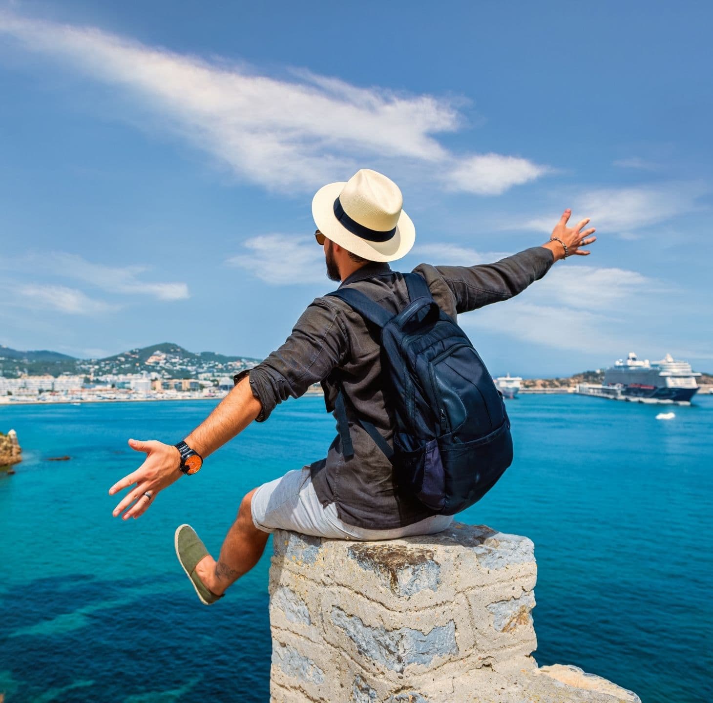 Luxury hotel with city skyline